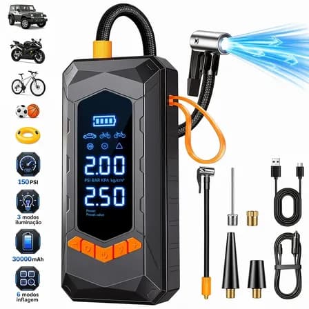 Foto de aweshine Compressor De Ar Portátil Digital 150PSI Com Calibrador De Pneus Portátil,6 Modos De Inflação Luz De Emergência 3 Modos Para Carro Moto Bicicleta