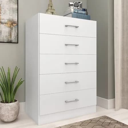 Foto de Cômoda Para Quarto Com 5 Gavetas Aruba Branco Ga