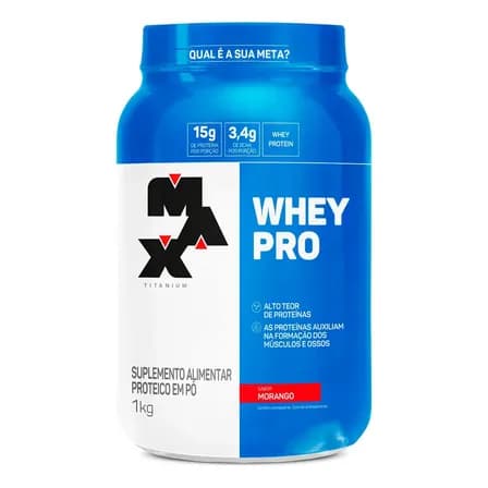 Foto de Whey Protein 1kg Whey Pro Max Titanium Sabor Morango BCAA e Aminoácidos