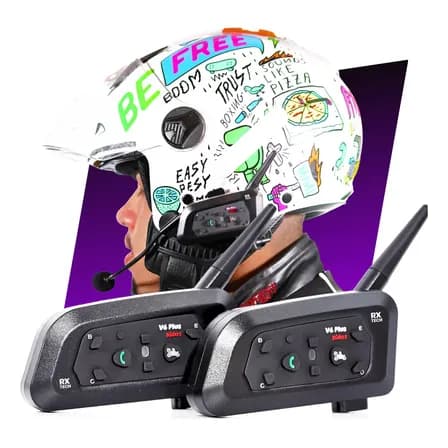 Foto de Par Intercomunicador V6 Plus Capacete Comunicador Sem Fio Bluetooth Moto Par Fone De Ouvido Para Capacete Kit Conversar Moto Garupa