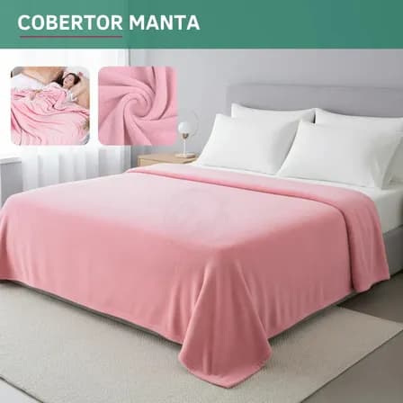 Foto de Cobertor Manta Casal Microfibra Flacee Quentinha 2,20 X 1,80 Macia Veludo Liso Cor Rosa Claro Premium