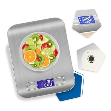 Foto de Balança Digital Cozinha Fitness Inox 10kg Alimentos Visor Grande Alta Precisão Pesar Dieta Portátil Profissional E Domestico Confeitaria Nutricional Ingredientes Foods Comida Prate