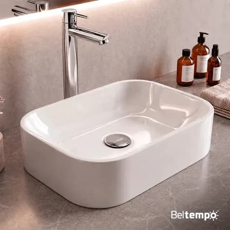 Foto de Cuba Pia De Apoio Sobrepor Retangular 37x27 Branca Para Banheiro Lavabo Beltempo BT-2010
