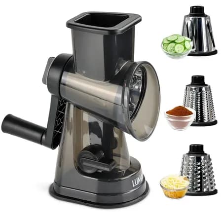 Foto de Lumai Ralador Fatiador Cortador De Legumes Queijos Verduras De Cozinha Com Manivela Livre 3 Tubos Inox Para Diferentes Cortes - Base De Fixação Ventosa - Proteção Para Dedos - Qual
