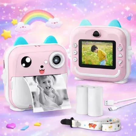 Foto de Câmera Digital Infantil Impressão Instantânea Dorama Foto Video Jogos Cor Câmera Polaroid Rosa