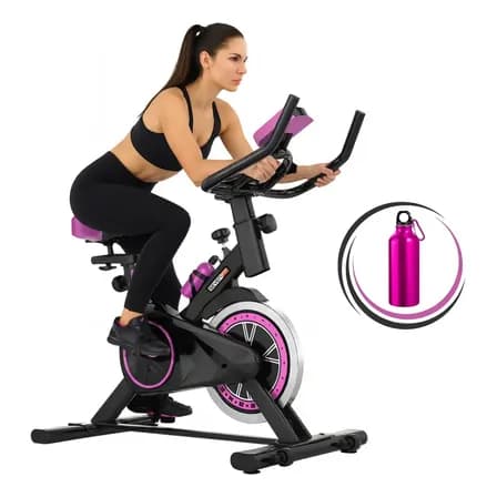 Foto de Bicicleta Ergométrica Bike Spinning Garrafa 6kg Sensação Inércia Com Medidor Cardíaco Fitness Preto e Rosa Sevenfit Para Cardio E Musculação