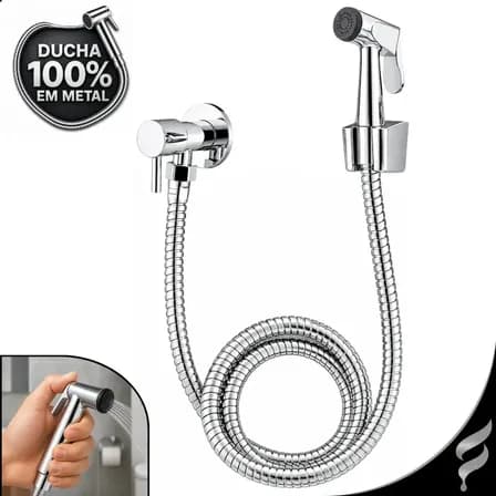 Foto de Ducha Higiênica Chuveirinho Softinox Completa 100% Metal Registro 1/4 De Volta Toda Inox Para Banheiro Privada Parede Bidê Ducha Redonda Cromada Preta Luxo