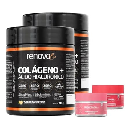 Foto de Colágeno Verisol com Ácido Hialurônico Renova Be 216 g — Kit 2 potes sabor tangerina