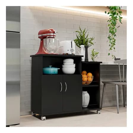 Foto de Fruteira Armário para Cozinha Balcão Para Cafeteira E Forno Cor Preto Nova Decor