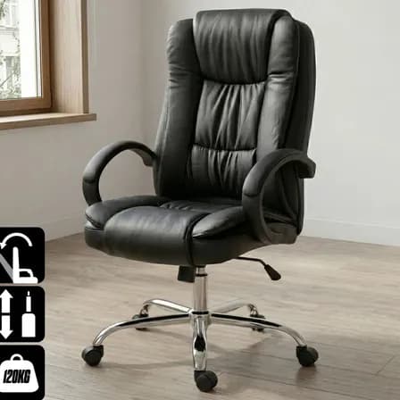 Foto de Cadeira Escritório Presidente Diretor Ergonomica Sintética Preto Couro Sintético