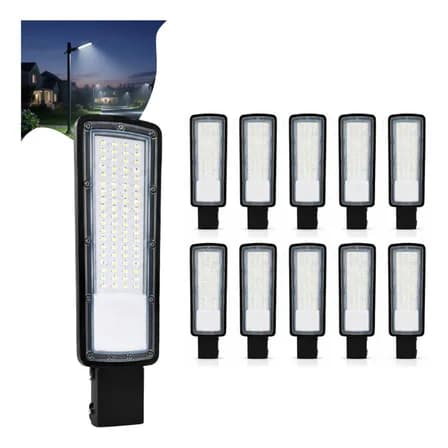 Foto de Kit 10 Luminária Led P/ Poste 200w Iluminação Publica Bivolt 110v/220v (bivolt) Preto Branco-frio