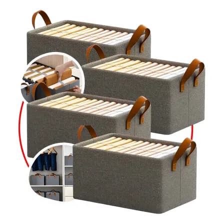 Foto de 4 Caixas Organizadora De Guarda Roupa Cesto Gaveta Dobrável Cinza