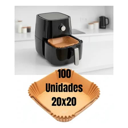 Foto de Kit 100 Formas De Papel Para Airfryer Descartável Antiaderente Bandeja Quadrada Ciclo Alternativa
