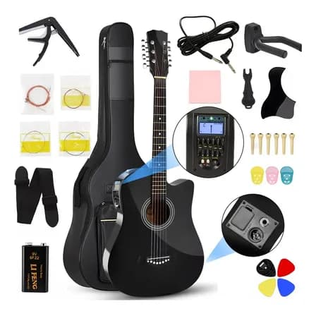 Foto de Violão Eletroacústica Acústicas Kit 38 Polegadas Com Afinador E Saída Áudio 6 Cordas P/iniciante Para Destros + Estojo Para Violão Cor Preto