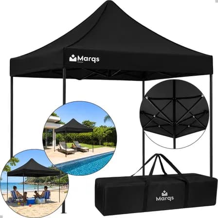 Foto de Tenda Gazebo Marqs Dobrável Articulável 3x3 Metros Preto Barraca Sanfonada com Proteção UV Impermeável Resistente Proteção Ao Ar Livre Camping Praia Feira Evento Carro