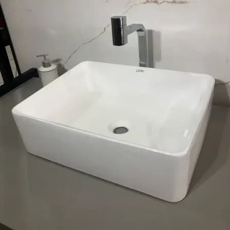 Foto de Cuba Para Banheiro Louça Sobrepor Retangular Apoio 40cm Lemi Branco Brilhante