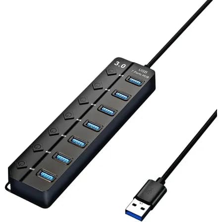 Foto de Hub Usb 3.0 7 Portas Entradas Alta Velocidade 5gbps Com Led E Botões Individuais Plug And Play Compatível Com Notebook Pc Tv Console Impressora Mouse E Teclado Pen Drive Cooler Pre