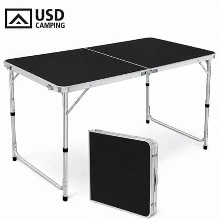 Foto de Mesa Dobrável Portátil Camping 120cm X 60cm Vira Maleta C/ Alça Reforçada Usd Preto