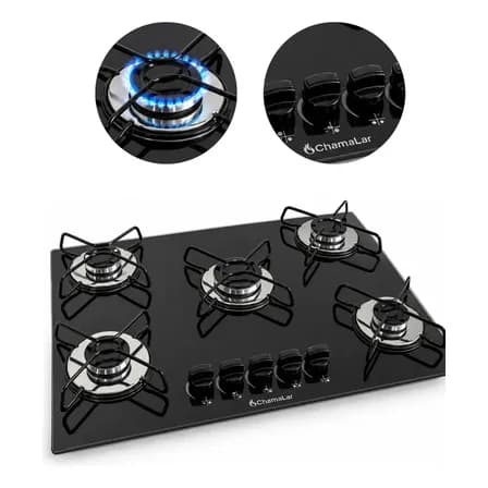 Foto de Fogão Cooktop Gás 5 Bocas Ultra Chama 127v/220v Preto