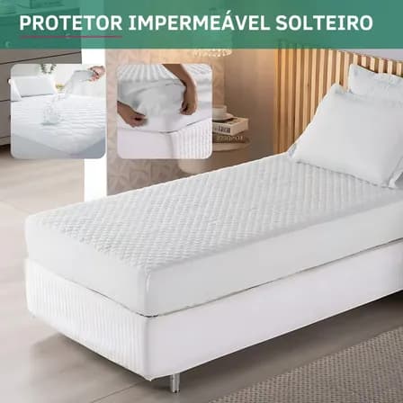 Foto de Protetor De Colchão Impermeável Solteiro Matelado Resistente A Líquidos Antiácaro Antialérgico Branco