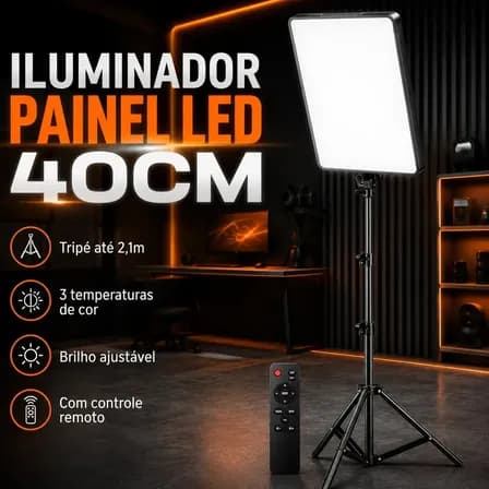 Foto de Iluminador De Estúdio Para Fotos Vídeos Profissional 40cm Tripé 2.1 Metros Com Controle Remoto 3 Temperaturas
