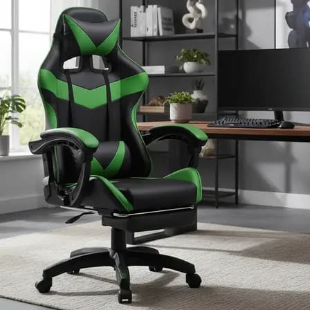 Foto de Cadeira De Escritório Gamer Nitro Ergonômica Estofado Couro Sintético Reclinável Altura Ajustável Apoio Para Pés Cor Verde Luvinco