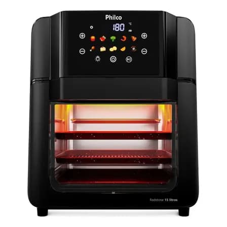 Foto de Philco PAF15C Fritadeira Air Fryer Oven 15 Litros Revestimento Redstone Porta Removível Luz Interna 10 Funções 220v Preta