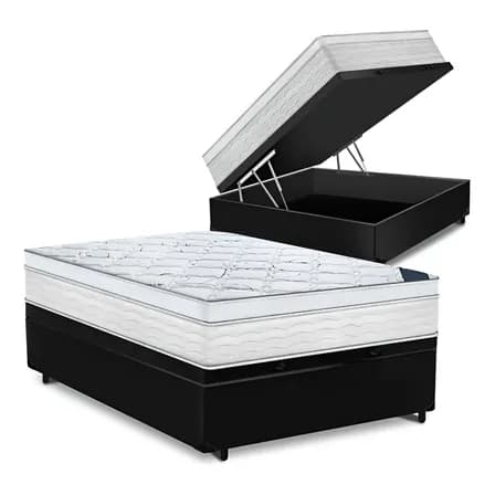 Foto de Cama Box Baú Casal + Colchão Toronto Mola Ensacada D33 32cm Cor Preto