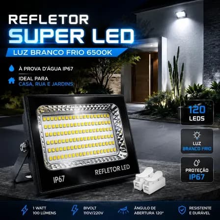 Foto de Kit 2 Refletor Super Led 400w Ip67 Holofote Bivolt Prova D'água Branco Frio 6500k Preto