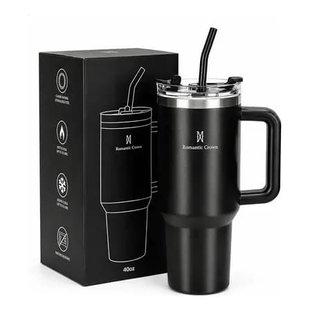 Foto de Copo Térmico Gigante 1,2l Inox Com Tampa E Inox Canudo Cor Preto Cor Pura / Material Fosco
