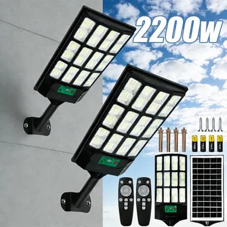 Foto de Kit 2 2200w Luminaria Poste Solar Potente Com Sensor Solar Preto