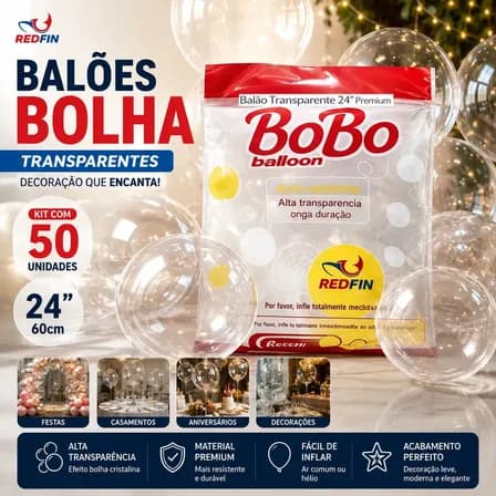 Foto de Balão Bubble Bobo 24 Polegadas Transparente 50un Balão De Festa Balao Grande Transparente Balão Cha Revelacao Balao De Formatura Balao Para Pendurar Balao Para Festa E Casamento Re