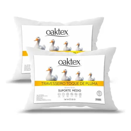 Foto de Kit 2 Travesseiros 70x50 Antialérgico Lavável Fibra Siliconada Toque de Pluma de Ganso Oaktex Cor Branco