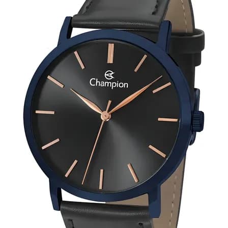 Foto de Relógio Champion Masculino Social Original Couro Preto Cor do bisel Azul
