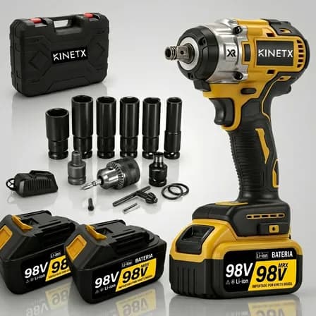 Foto de Chave De Impacto Kinetx Brushless 880nm 98v 2 Bat + Maleta Amarelo 127/220v 50hz/60hz