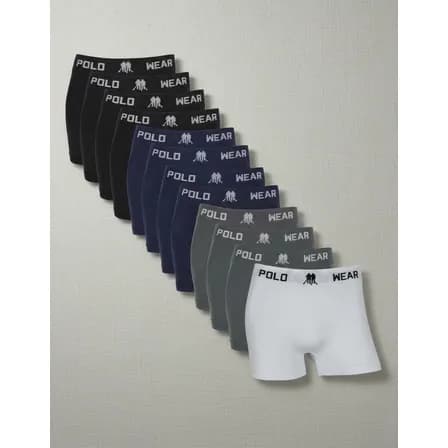 Foto de Kit 12 Cuecas Boxer Polo Wear Masculino Microfibra Liso Branco, Cinza, Preto E Azul Marinho Liso P
