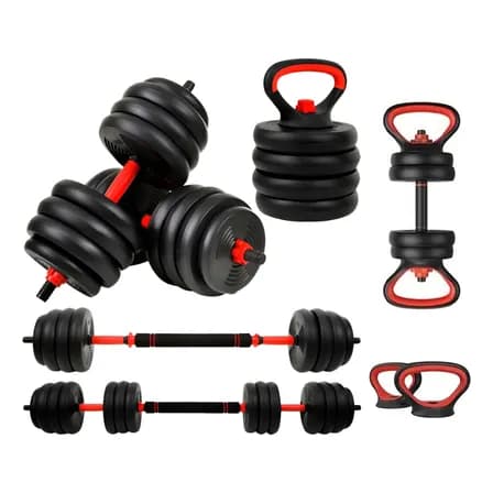 Foto de Kit Halter 6 Em 1 Musculação Até 20kg Ajustável Anilha Preto-vermelho