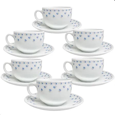 Foto de Conjunto 12 Peças Xícaras 150ml Com Pires Para Café E Chá Branco Floral
