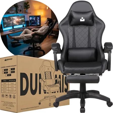 Foto de Cadeira De Escritorio Gamer Ergonômica Dunamis Preta Marqs Home Reclinável 180kg Resistente Giratória Confortavel Computador