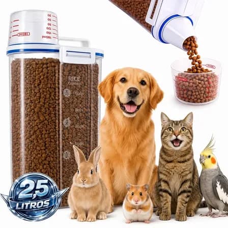 Foto de Porta Ração Pote Com Tampa Pet Gato Cachorro Dispenser Porta Racao Pote Container Porta Ração Dispenser Cor Transparente Capacidade 2,5 Litros Drop Shopy