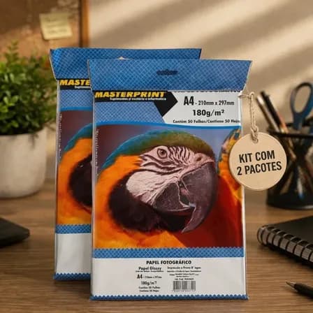 Foto de Papel Fotográfico A4 Glossy 180g 100 Folhas Masterprint Branco