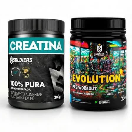 Foto de Creatina 300g + Pré-treino Blueberry Evolution 300g - Soldiers Nutrition