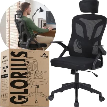 Foto de Cadeira De Escritorio Ergonomica Nr17 Glorious Marqs Home Giratoria Resistente Reforçada 180kg Confortavel Reuniao Mesh Preta