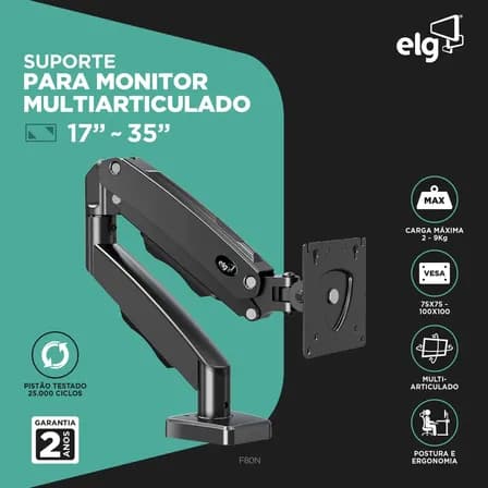 Foto de Suporte Articulado de Mesa F80N com Pistão a Gás para Monitores de 17'' a 35'' Ergonômico