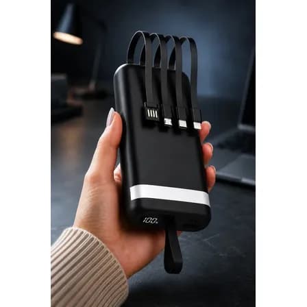 Foto de Power Bank 20000mAh Turbo 22,5W Carga Rápida 10V De Saída Com 4 Cabos Integrados Display De Nível De Bateria Alça Para Transporte Lanterna LED Proteção Contra Sobrecarga Carregador