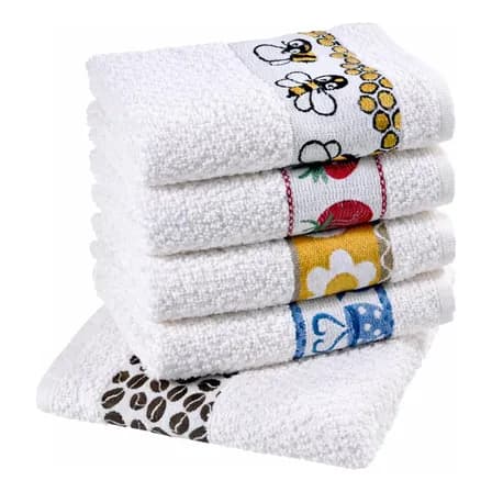 Foto de Pano de Prato Atoalhado Atacado Laune Gourmet Kit com 5 peças cor Branco Desenho Sortidos Laune Haus