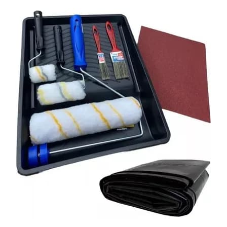 Foto de Kit Pintura De Parede Rolo Lã Lixa E Pincel Lona Com 13 Pçs Multimarcas