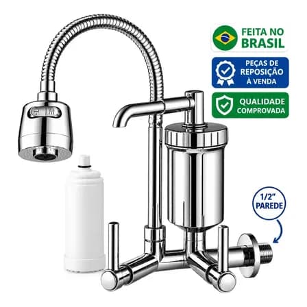 Foto de Torneira Com Filtro Com Purificador Agua Bica Flexível Gourmet para Cozinha Parede Luxo Chuveirinho 2 Modos de Jatos A Mais Vendida