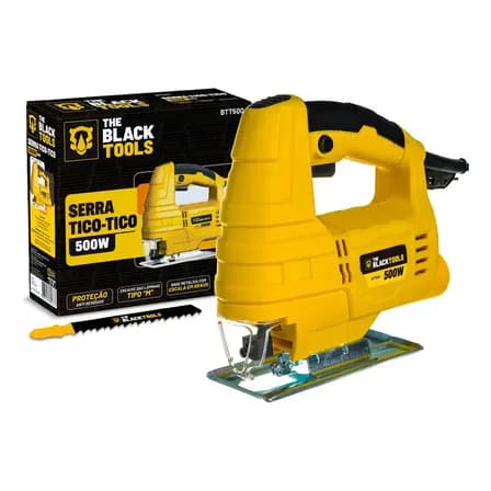 Foto de Serra Tico Tico 500w Para Madeira Metal Com Base Ajustável Botão De Trava Com Lâmina Btt-500 The Black Tools