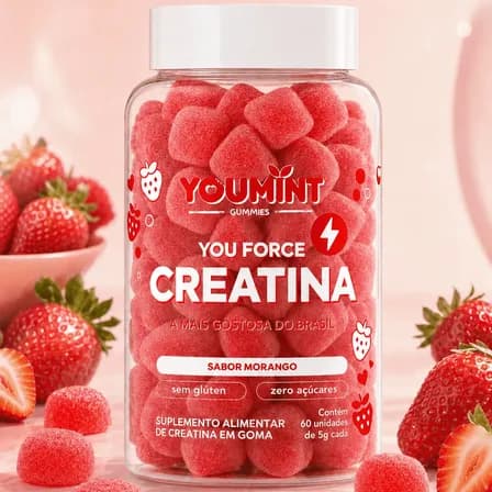 Foto de Creatina Gummy Zero Açúcar 60 Gomas Youmint Sabor Morango Morango